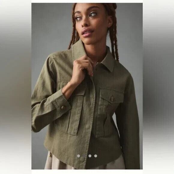 Anthropologie Dolan NWT 100% Linen Crop Utility Jacket Size XXS - Picture 2 of 8